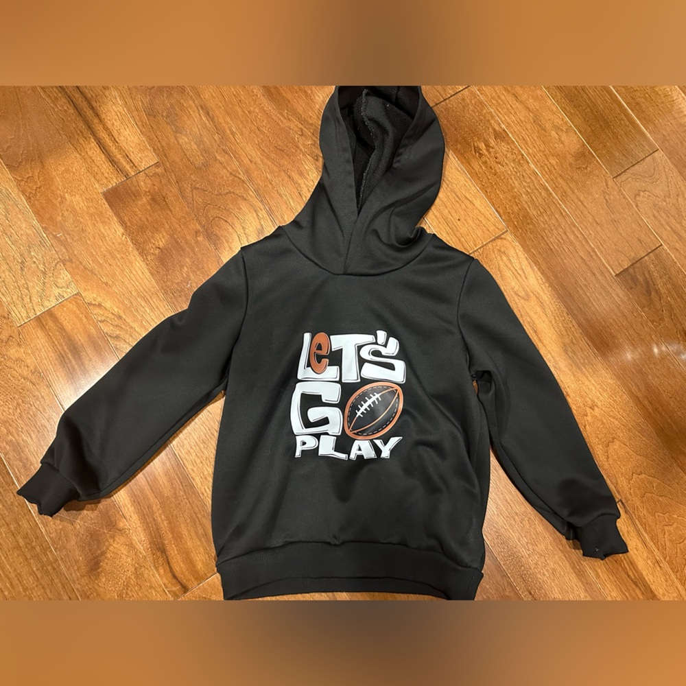 Black 'Let's Play' Hoodie with Football Graphic